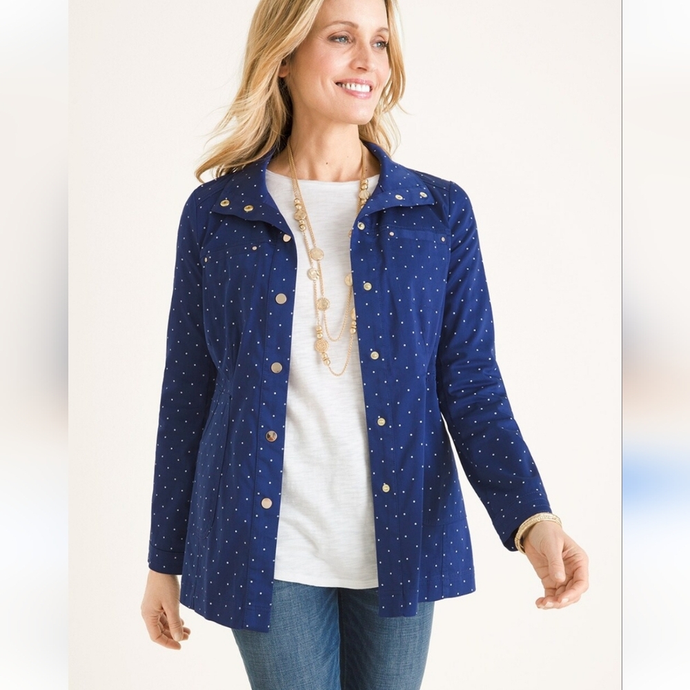 Chico's Luxe Twill Stylish Utility Cotton Blend Jacket